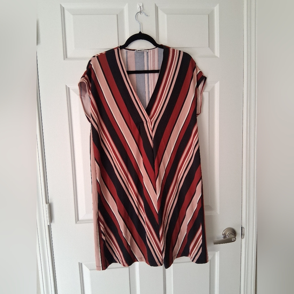Mango Multicolor Striped V-Neck Dress